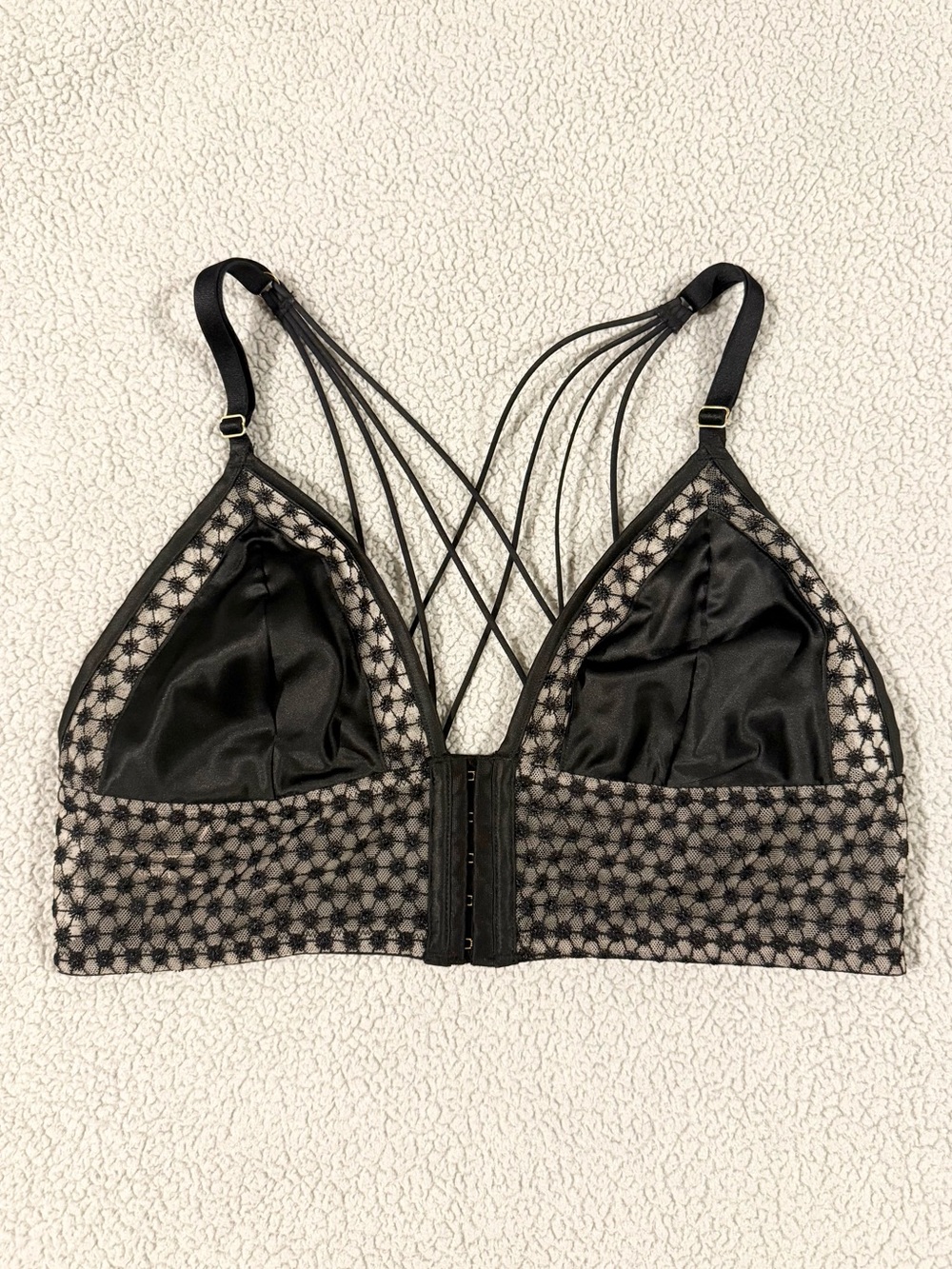 Black Satin & Lace Overlay Bralette with Strappy Back